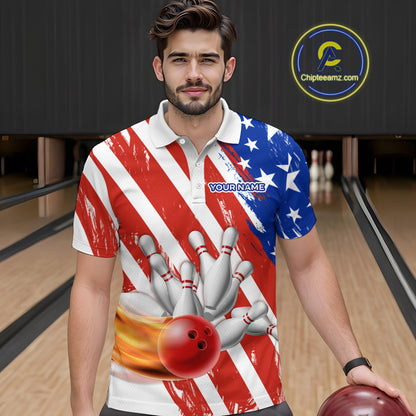 US Patriotic Bowling Shirts for Men Women Team Custom Bowling Polo & Quarter Zip MBL111