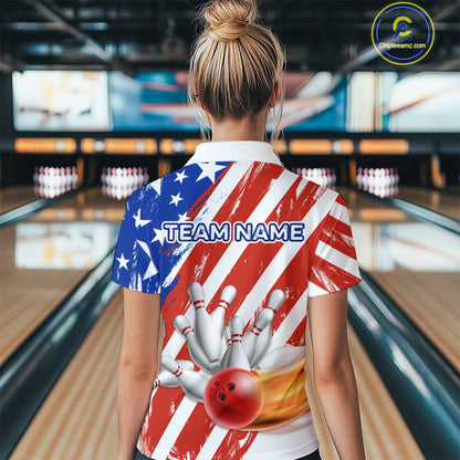 US Patriotic Bowling Shirts for Men Women Team Custom Bowling Polo & Quarter Zip MBL111