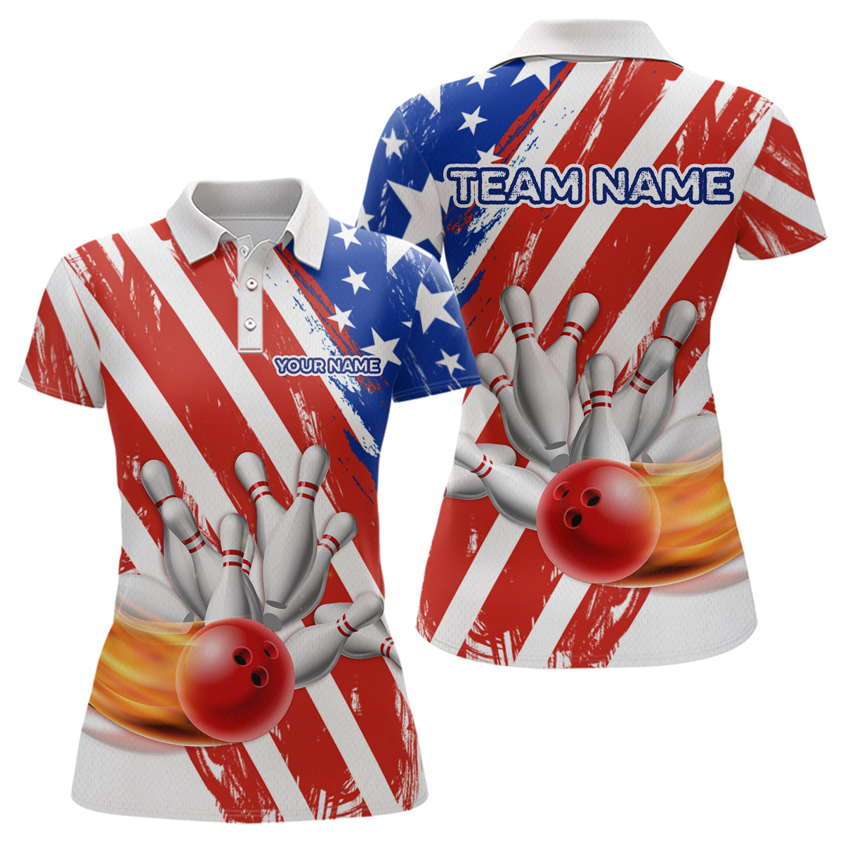 US Patriotic Bowling Shirts for Men Women Team Custom Bowling Polo & Quarter Zip MBL111