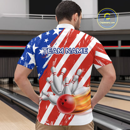 US Patriotic Bowling Shirts for Men Women Team Custom Bowling Polo & Quarter Zip MBL111
