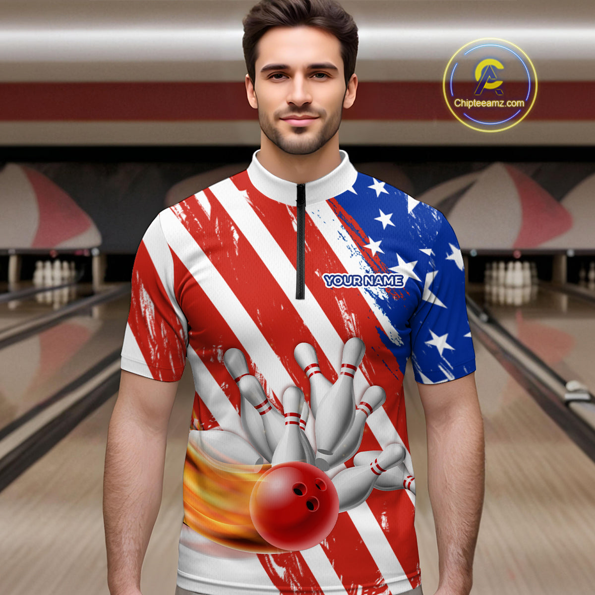 US Patriotic Bowling Shirts for Men Women Team Custom Bowling Polo & Quarter Zip MBL111
