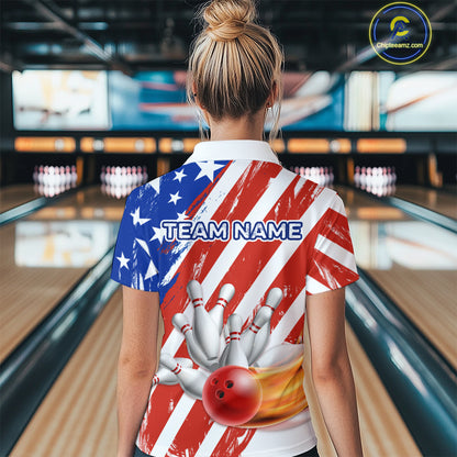 US Patriotic Bowling Shirts for Men Women Team Custom Bowling Polo & Quarter Zip MBL111