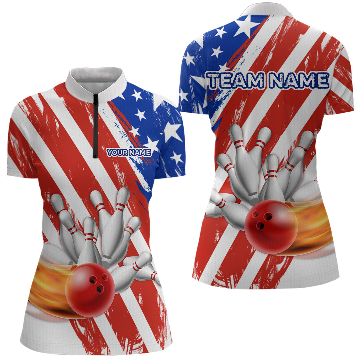US Patriotic Bowling Shirts for Men Women Team Custom Bowling Polo & Quarter Zip MBL111