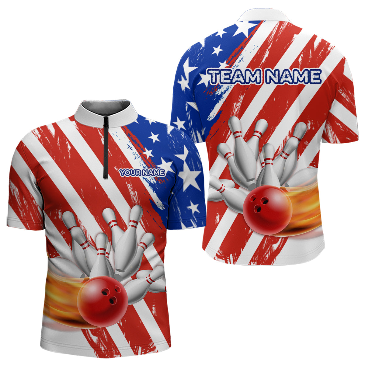 US Patriotic Bowling Shirts for Men Women Team Custom Bowling Polo & Quarter Zip MBL111