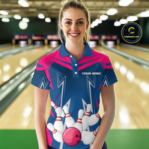 Pink&Blue Bowling Shirts for Men Women Team Personalized Bowling Polo and Quarter Zip MBL112