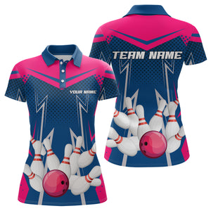 Pink&Blue Bowling Shirts for Men Women Team Personalized Bowling Polo and Quarter Zip MBL112