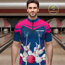Load image into Gallery viewer, Pink&amp;Blue Bowling Shirts for Men Women Team Personalized Bowling Polo and Quarter Zip MBL112