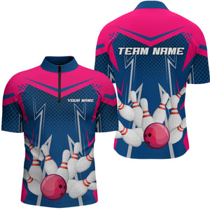 Pink&Blue Bowling Shirts for Men Women Team Personalized Bowling Polo and Quarter Zip MBL112