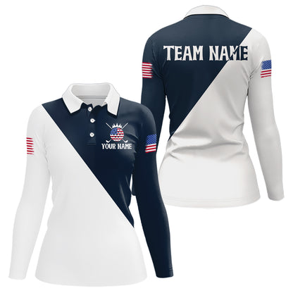 White and Blue Golf Polo Shirt Custom Patriotic Golf Shirts for Men Women Team MMG52