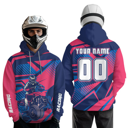 Custom Pink and Blue ATV Motocross Hoodie for Men Women Quad Shirt ATV Hoodie MHATV19