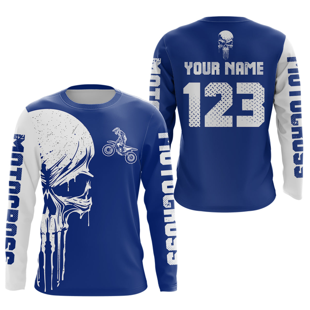 Custom Skull Motocross Jersey for Kid Men Women Blue Skull Dirt Bike Racing Shirt XM335