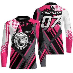 Personalized Pink Racing Jersey UPF30+ Youth Kid&Adult Motocross Biker Girl Motorcycle Shirt XM06