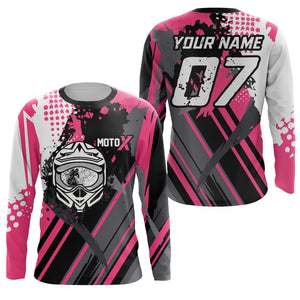 Personalized Pink Racing Jersey UPF30+ Youth Kid&Adult Motocross Biker Girl Motorcycle Shirt XM06