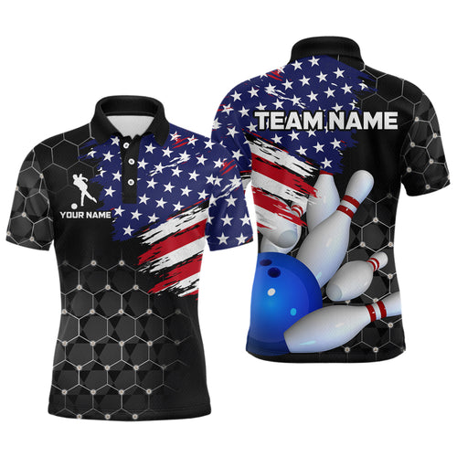 American Flag Bowling Shirts for Men Women Patriotic Bowling Jersey Polo&1/4 Zip Shirt MBL09