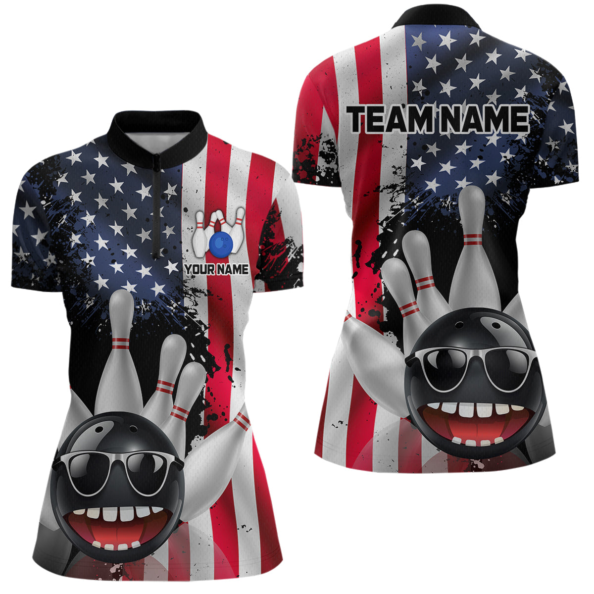 American Flag Bowling Shirts for Men Women Funny Bowling Jersey Team Bowling Shirt MBL10