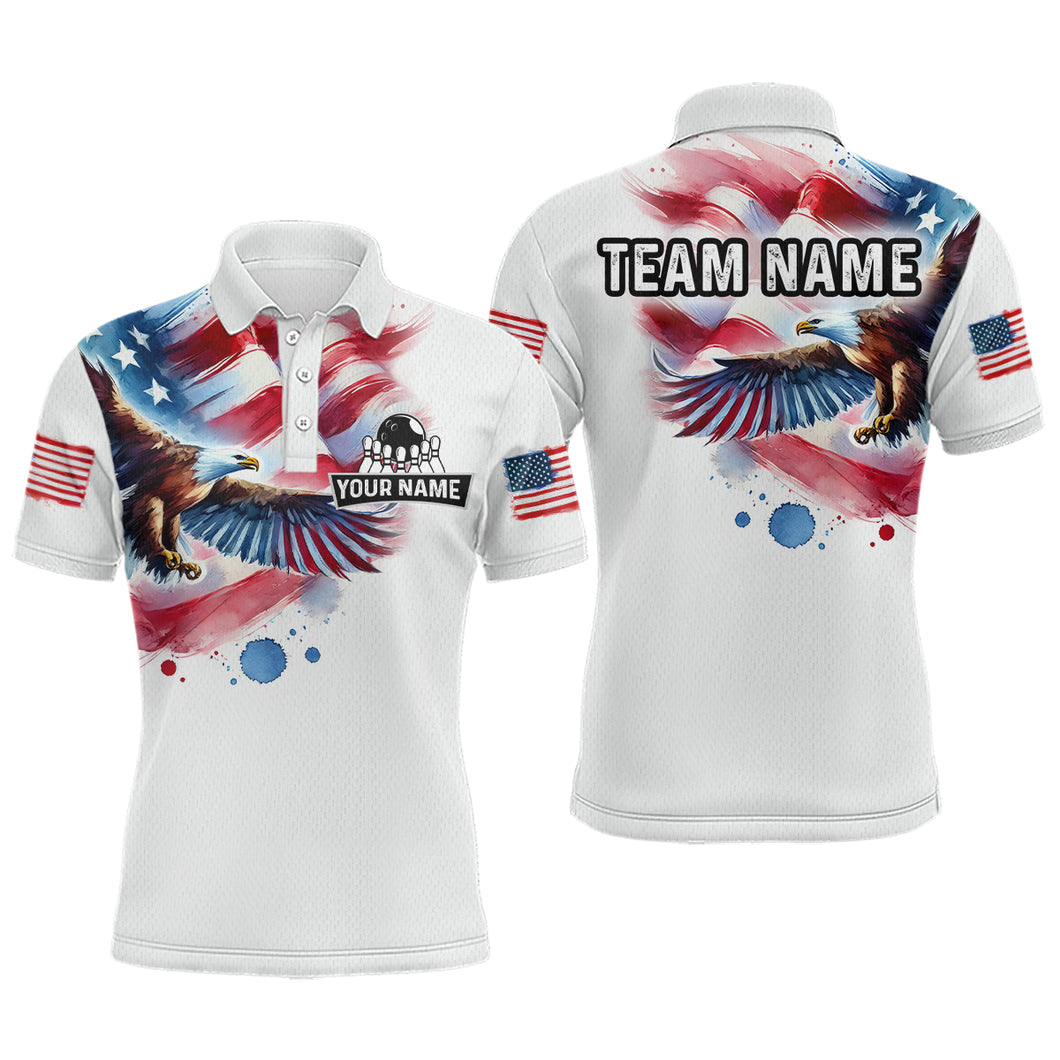 Patriotic Eagle Bowling Shirts American Flag Bowling Polo & 1/4 Shirt for Men Women MBL12