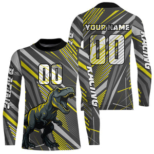 Dinosaur Motocross Jersey Yellow&Grey Dirt Bike Jersey for Men Kid Women Upf30+ XM349
