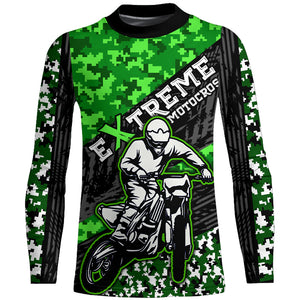 Motocross Racing Jersey Youth UPF30+ Green Dirt Bike Shirt MX Racing Jersey Motorcycle Shirt XM148