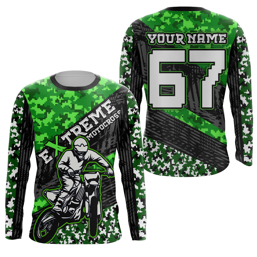 Motocross Racing Jersey Youth UPF30+ Green Dirt Bike Shirt MX Racing Jersey Motorcycle Shirt XM148