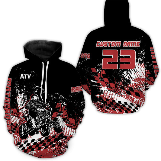 Custom ATV Motocross Hoodie for Men Women Quad Bike Shirt Red ATV Racing Hoodie MHATV09
