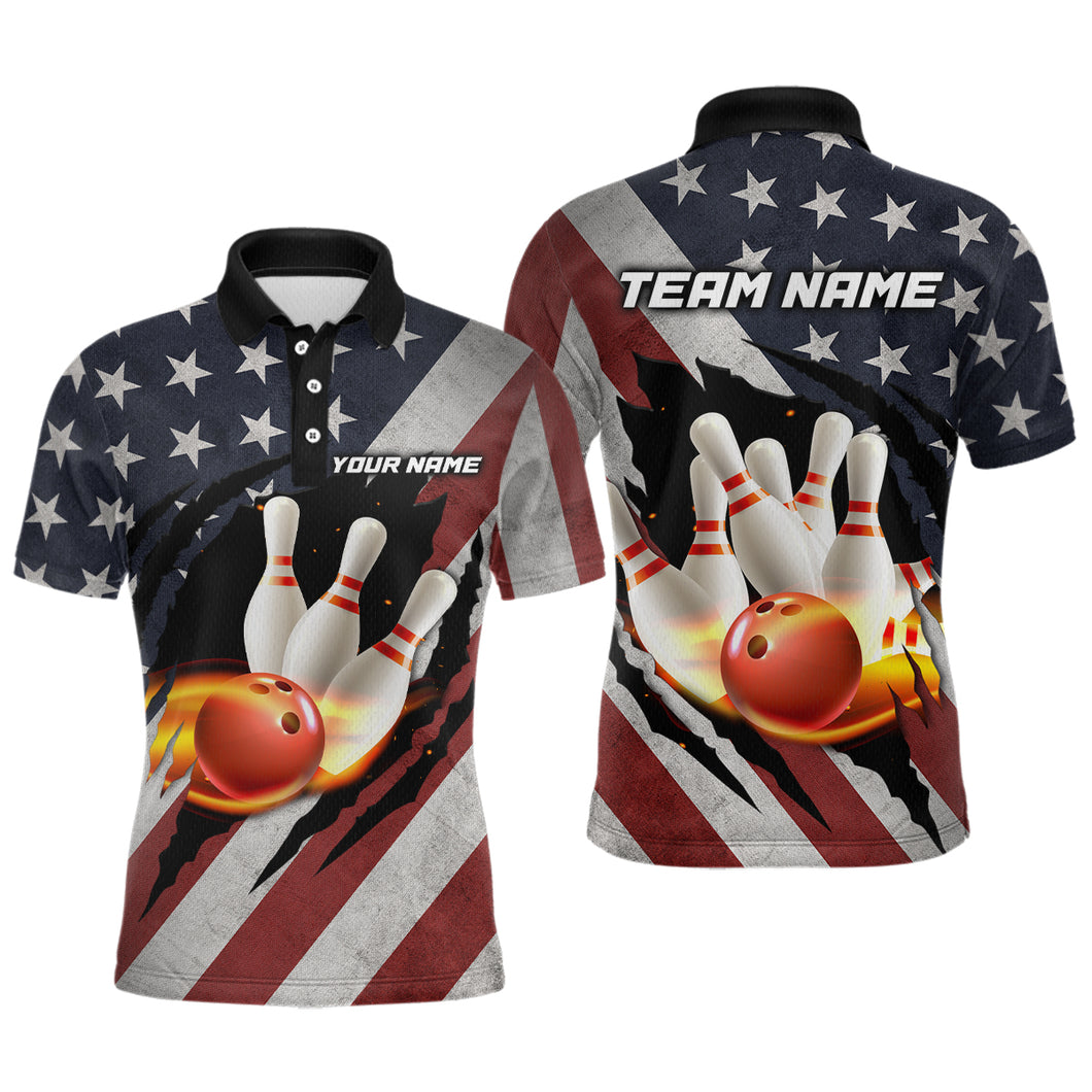 American Flag Bowling Shirt Fire Patriotic Bowling Shirts for Men Women Bowling Jersey MBL19
