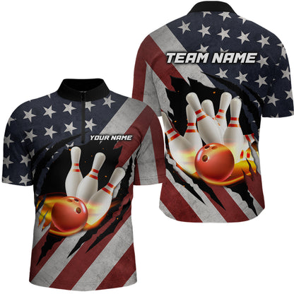 American Flag Bowling Shirt Fire Patriotic Bowling Shirts for Men Women Bowling Jersey MBL19