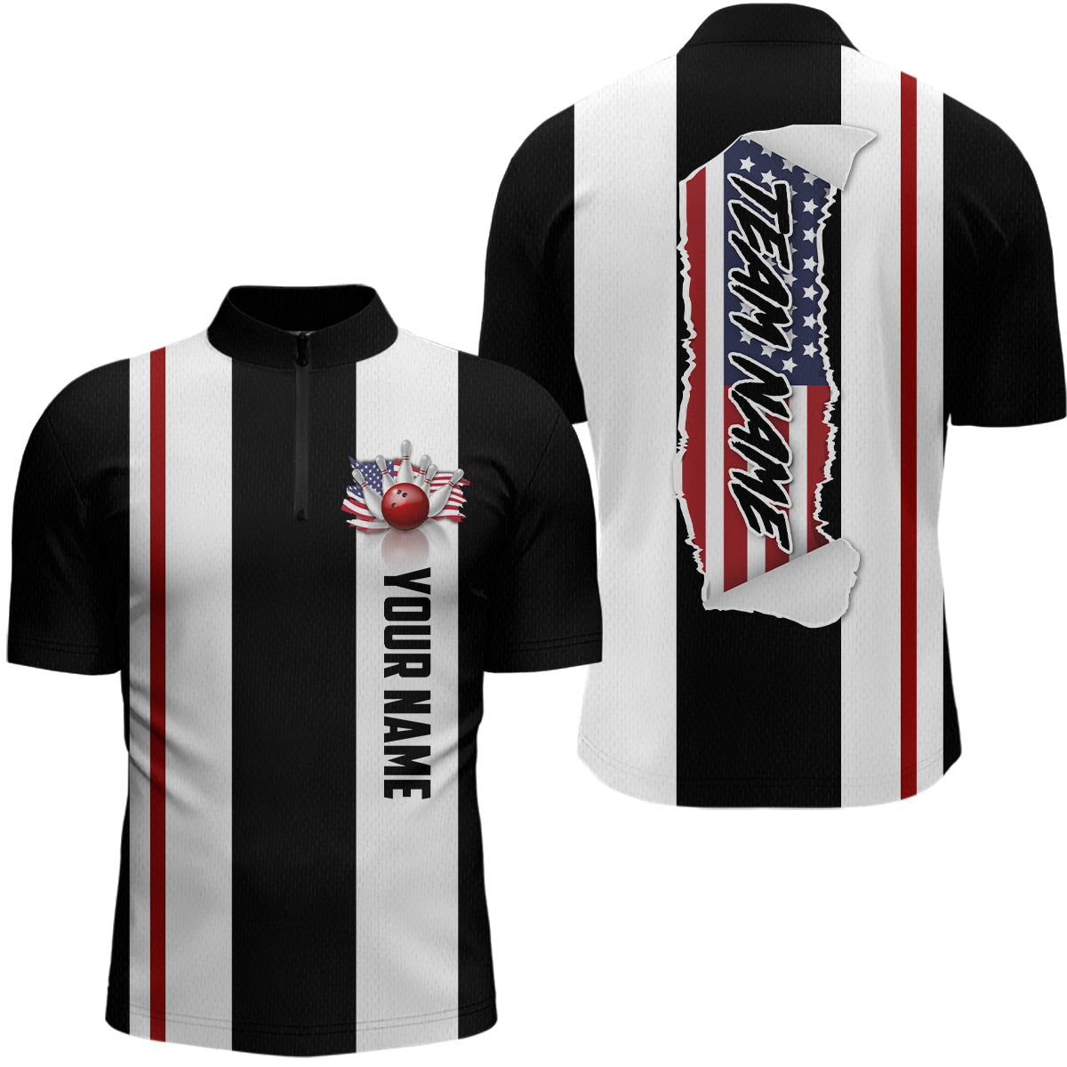 American Flag Bowling Shirt Patriotic Bowling Jersey for Men Women Bowling Polo&1/4 Zip MBL29