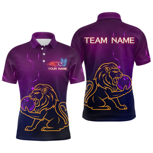Neon Purple Lion Bowling Shirts for Men Women Team Bowling Jerseys Polo and Zip Shirt MBL165