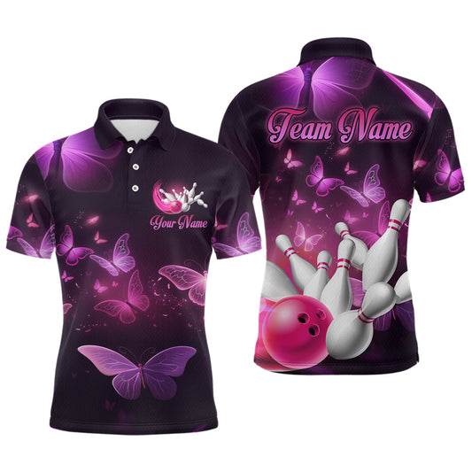 Purple Butterflies Bowling Shirts Men Women Team Bowling Jerseys Polo and Zip Shirt MBL166