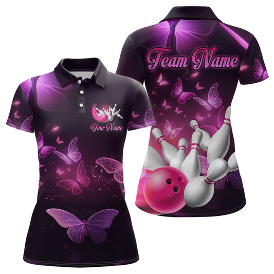 Purple Butterflies Bowling Shirts Men Women Team Bowling Jerseys Polo and Zip Shirt MBL166