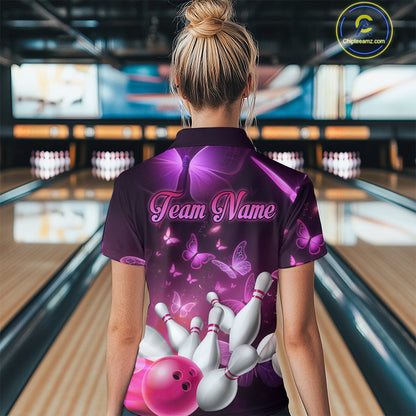 Purple Butterflies Bowling Shirts Men Women Team Bowling Jerseys Polo and Zip Shirt MBL166