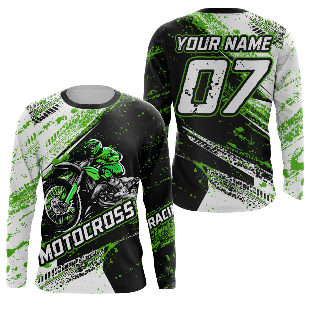 kawasaki mx gear Youth Motocross Jersey UPF30+ Custom Green Dirt Bike Shirt For Men Women Kid Off-road Racing Shirt XM24, Adult Long Sleeves UPF / XL