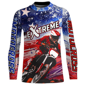 American Flag Racing Jersey UPF30+ Motocross Dirt Bike Shirt Youth Men Kid Women Patriotic XM99