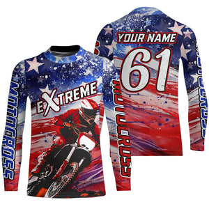 American Flag Racing Jersey UPF30+ Motocross Dirt Bike Shirt Youth Men Kid Women Patriotic XM99