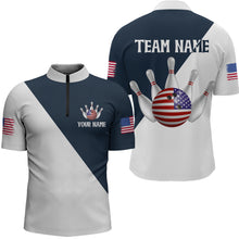 Load image into Gallery viewer, American Flag Bowling Shirts Blue&amp;White Bowling Jersey for Men Women Bowling Jersey MBL34