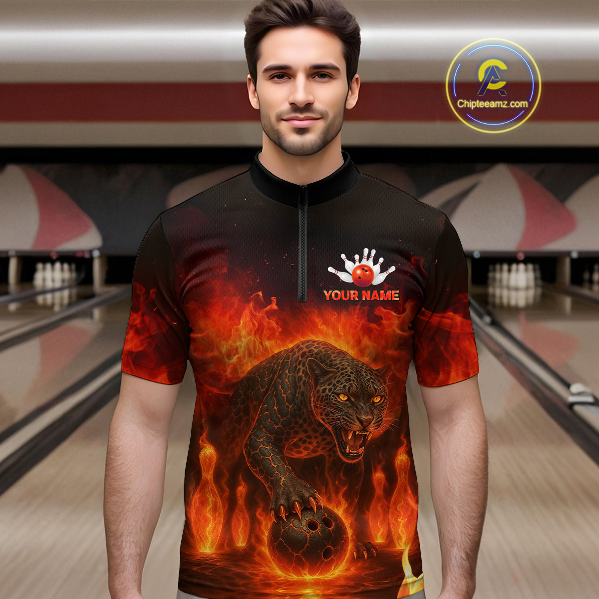 Custom Leopard Bowling Shirts for Women Men Team Bowling Polo and Quarter Zip MBL145