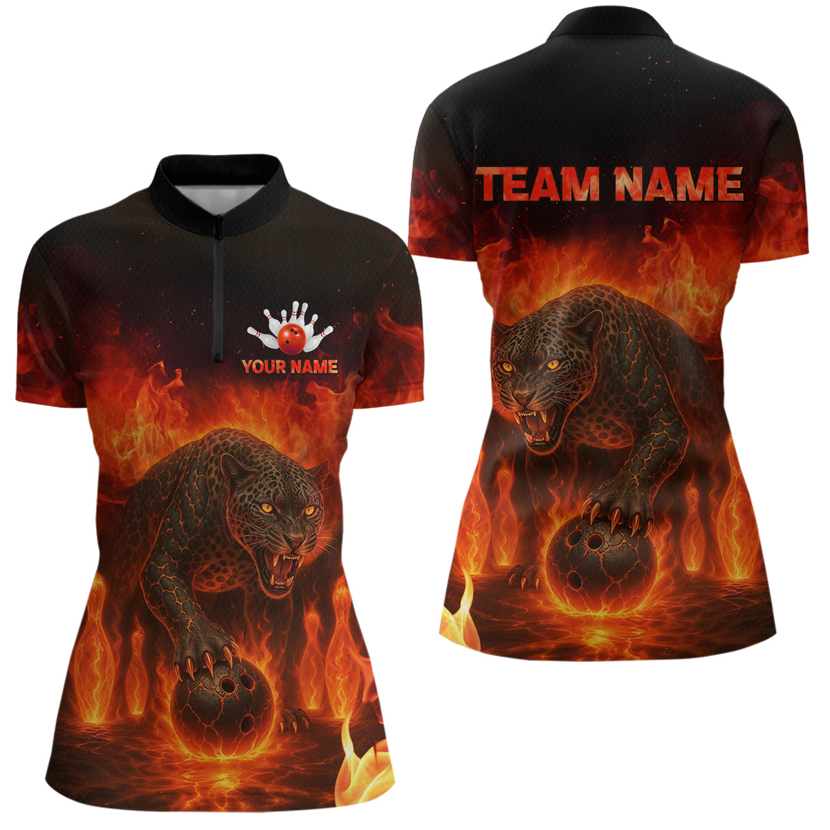 Custom Leopard Bowling Shirts for Women Men Team Bowling Polo and Quarter Zip MBL145