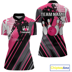Custom Pink Bowling Shirts for Men Women Team Bowling Polo and Quarter Zip MBL104