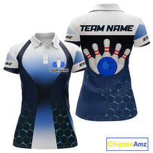 Load image into Gallery viewer, White and Blue Bowling Shirts for Men Women Team Custom Bowling Polo &amp; Quarter Zip MBL105