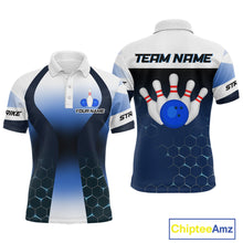 Load image into Gallery viewer, White and Blue Bowling Shirts for Men Women Team Custom Bowling Polo &amp; Quarter Zip MBL105