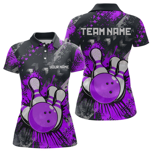 Purple Watercolor Bowling Shirts for Women Men Custom Team Bowling Polo&1/4 Zip Shirt MBL110
