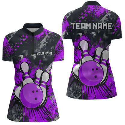 Purple Watercolor Bowling Shirts for Women Men Custom Team Bowling Polo&1/4 Zip Shirt MBL110