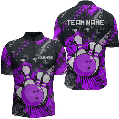 Purple Watercolor Bowling Shirts for Women Men Custom Team Bowling Polo&1/4 Zip Shirt MBL110
