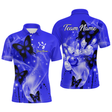 Load image into Gallery viewer, Custom Navy Blue Butterflies Bowling Shirts for Men Women Team MBL120