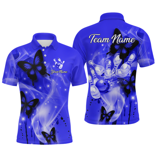 Custom Navy Blue Butterflies Bowling Shirts for Men Women Team MBL120