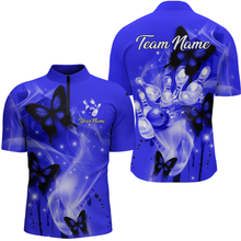 Load image into Gallery viewer, Custom Navy Blue Butterflies Bowling Shirts for Men Women Team MBL120