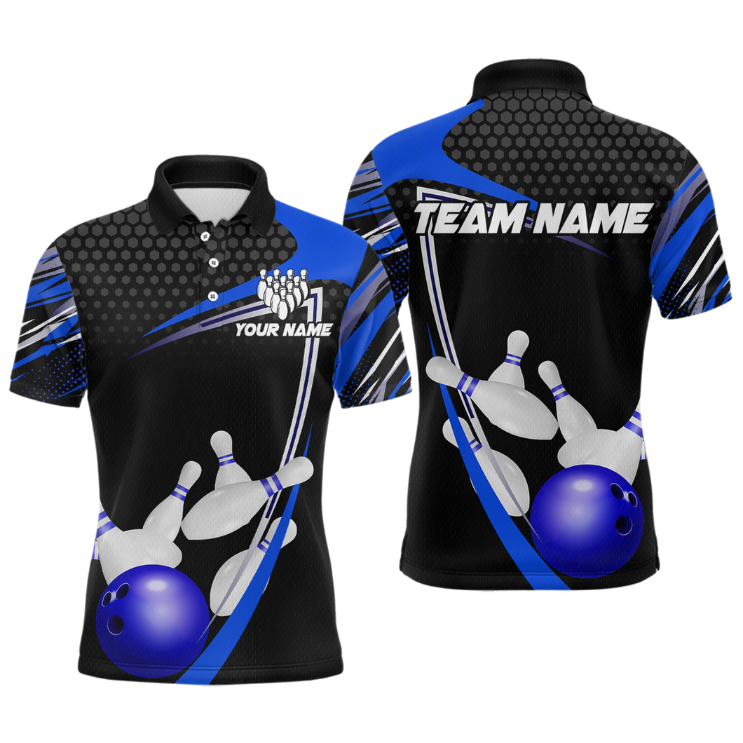 Blue Bowling Shirts for Men and Women Bowling Shirt Team Bowling Polo & 1/4 Zip Shirt MBL36