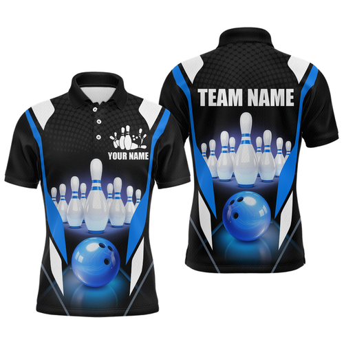 Blue Bowling Shirt for Men and Women Bowling Jersey with Team Bowling Polo & 1/4 Zip MBL42