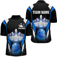 Load image into Gallery viewer, Blue Bowling Shirt for Men and Women Bowling Jersey with Team Bowling Polo &amp; 1/4 Zip MBL42