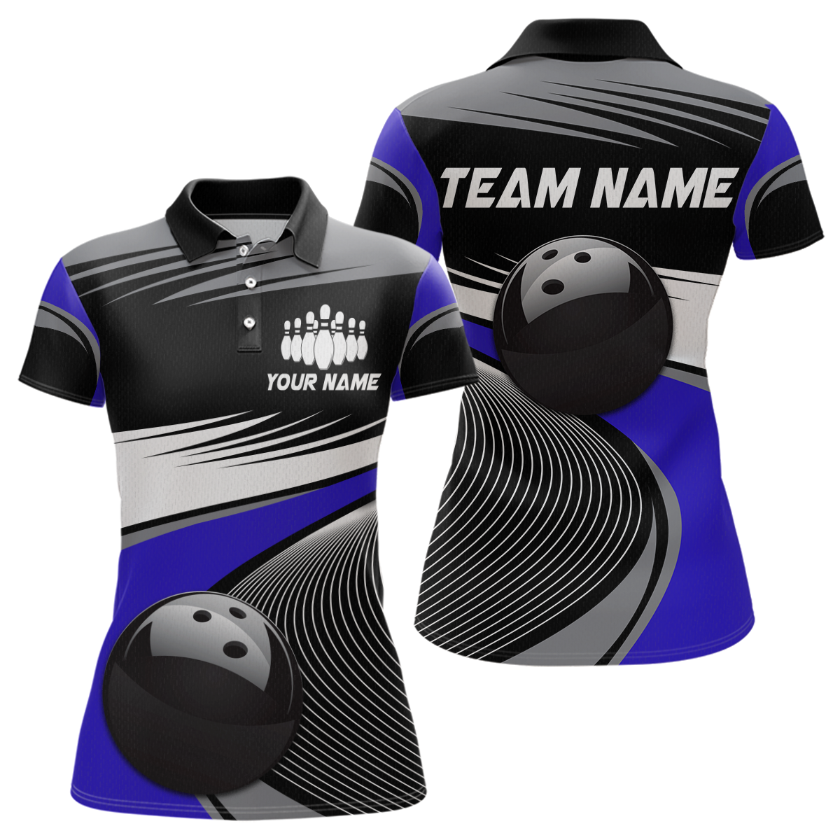Black&Blue Bowling Shirt for Men Women Team Custom Bowling Polo & 1/4 Zip Shirt MBL43